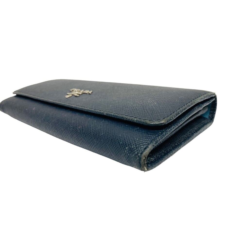 PRADA Blue Continental Saffiano-Textured Leather Long Wallet - Picture 2 of 9